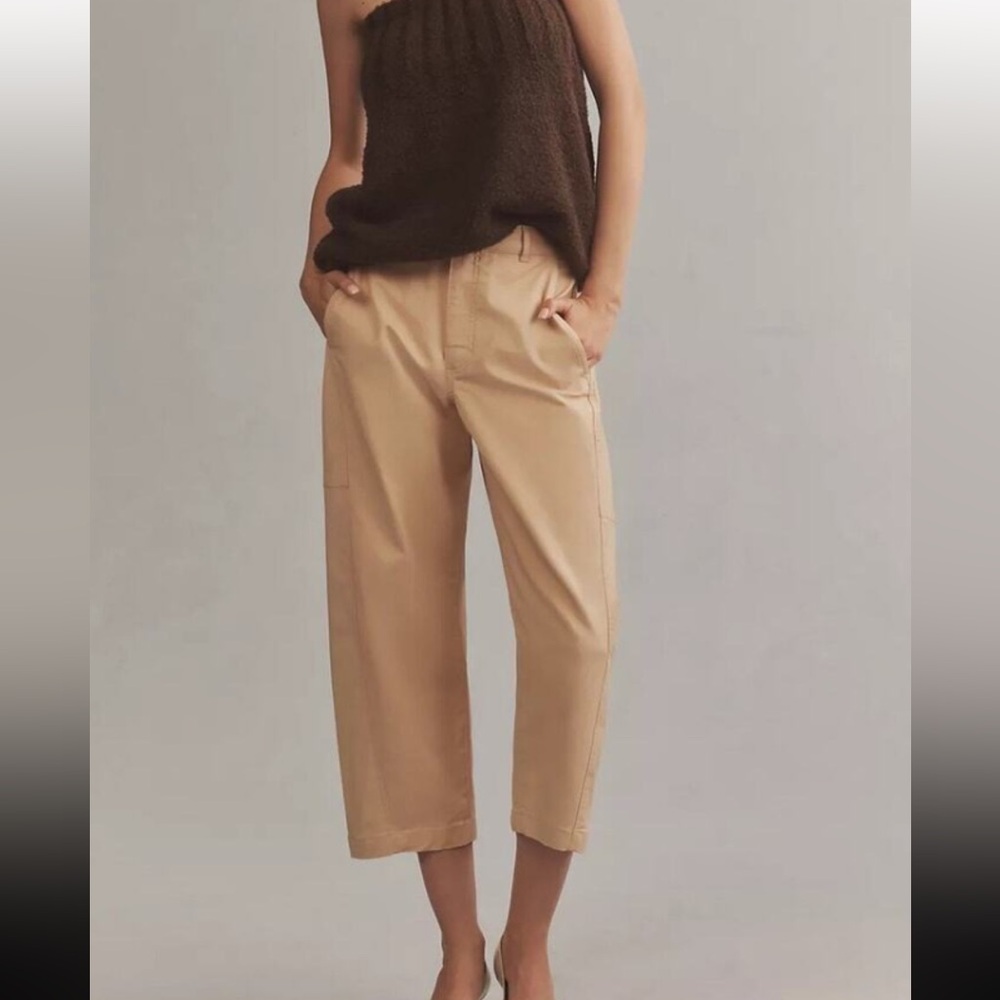 *New* Maeve Curved Cropped Chino Pants in Khaki from Anthropologie Size 8P